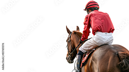 jockey on horse preparing for horse race, transparent background