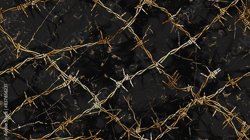 Abstract seamless pattern with barbed wire intertwined with geometric shapes, creating a unique and modern design