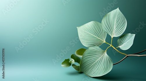 A close-up shot capturing the beauty of a single green petal leaf against a soft celadon background, emphasizing its delicate texture and rich color