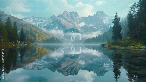 Captivating Mirrored Mountain Landscape Reflecting Serene Natural Beauty