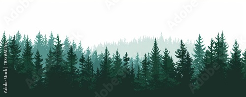 Forest blackforest illustration banner landscape panorama - Green silhouette of spruce and fir trees, isolated on white background, Generative AI