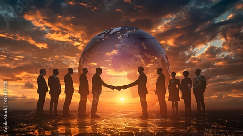 Successful Executives Shaking Hands Across the Globe Representing International Business Achievement and Collaborative Growth