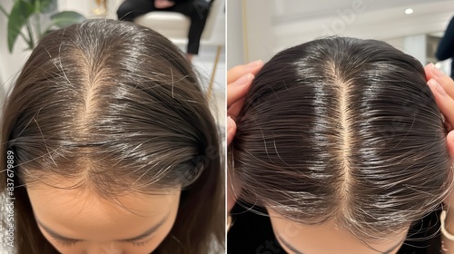 Woman's hair regrowth before and after