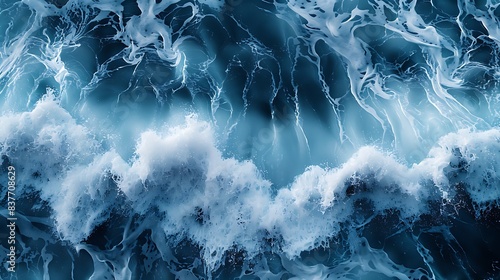 A high-definition image of blue waves with a white porcelain effect