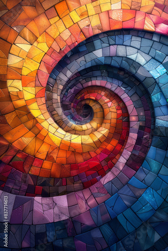 A 3D pixel art mosaic of a swirling vortex, with vibrant colors and depth,