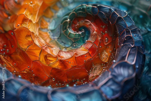 An abstract digital mosaic of a spiral pattern, with 3D pixels creating depth and movement,