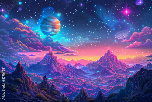 A 3D pixel art depiction of a cosmic scene, with planets, asteroids, and space phenomena in vibrant colors,
