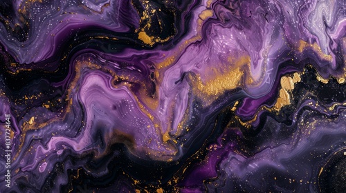 An abstract background with fluid art in rich, luxurious colors. Deep purples, golds.