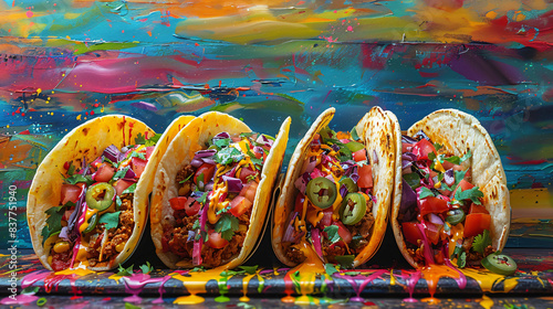 Vibrant pop art tacos executed in rich colours