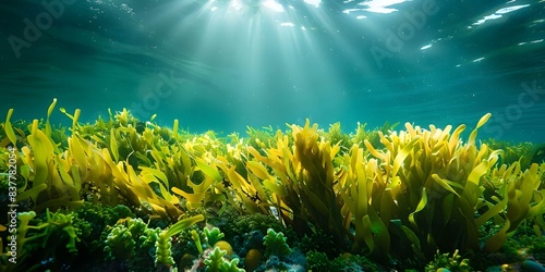 The Role of Kelp and Seagrass as Natural Carbon Sinks in Ocean Ecosystems. Concept Marine Biology, Carbon Sequestration, Ocean Ecosystems, Kelp Forests, Seagrass Meadows