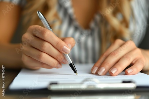 Person using pen to write on paper