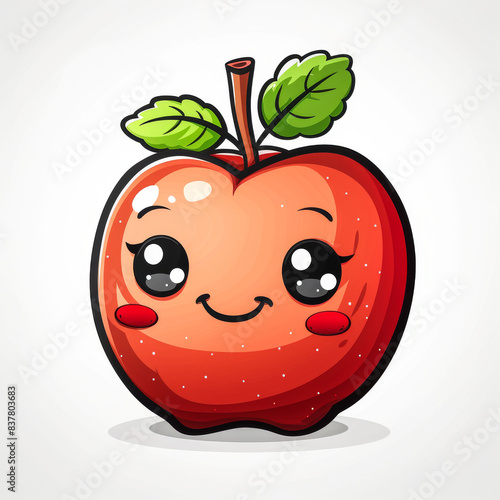 Kawaii Apple. Generated image. A digital illustration of a cute, cartoon caricature of a Kawaii style apple. 