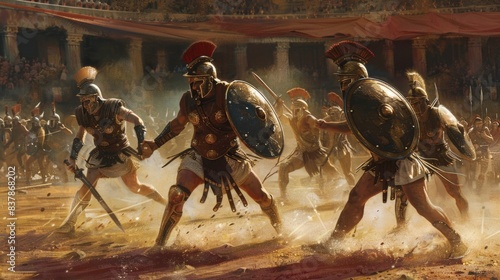 Gladiators fighting until death. roman, spartan, etruscan, greek, thracian, carthaginian, byzantine.