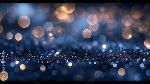 A striking bokeh background with navy blue and silver lights, creating a sophisticated and elegant ambiance