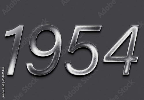 Chrome metal 3D number design of 1954 on grey background.