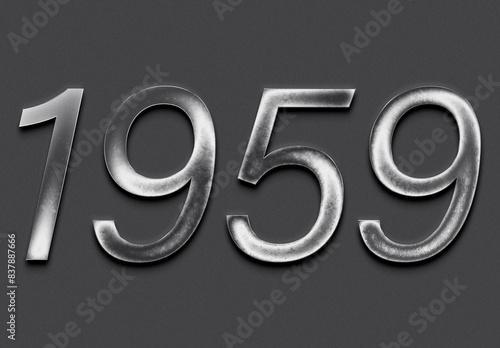 Chrome metal 3D number design of 1959 on grey background.