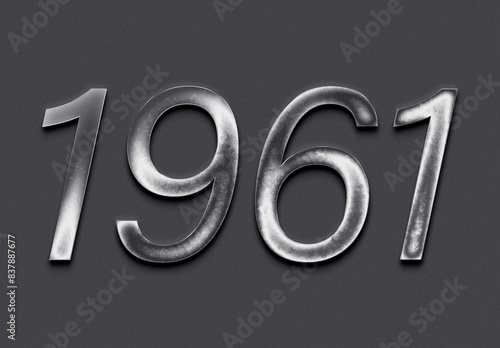Chrome metal 3D number design of 1961 on grey background.
