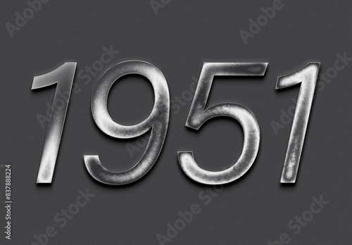 Chrome metal 3D number design of 1951 on grey background.
