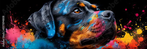 Rottweiler dog in neon colors in a pop art style