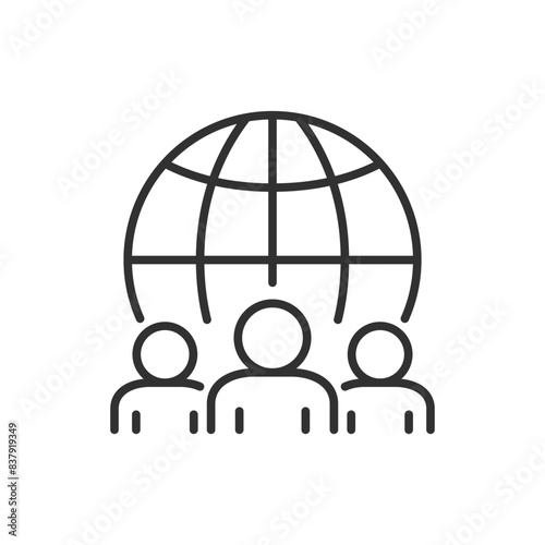 Global business and employees from around the world, linear icon. People and the globe. Line with editable stroke