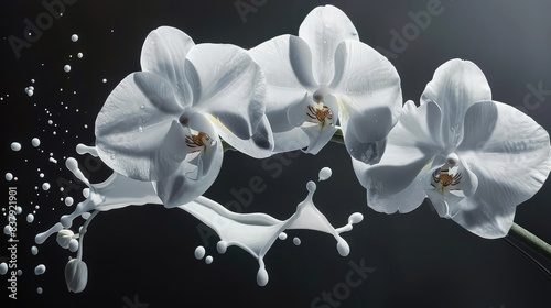 A minimalist depiction of white flowers with gentle white paint splashes, highlighting their simplicity and grace.