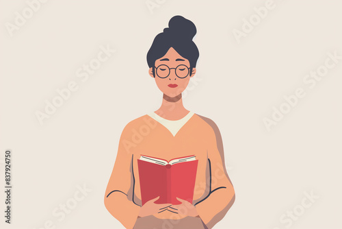 silhouette of a woman with a book in a shit with glasses