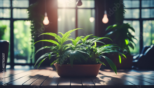 Houseplant, potted, planter, leaf, green, grow, indoor, lighting, light, window, close-up