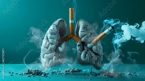 smoking, concept of no smoking and World No Tobacco Day with lung and cigarette. Smoking Addiction.. AI generated image, ai. 