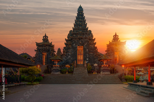 Pura Besakih temple on the slopes of Mount Agung largest and holiest temple at sunset -Bali, Indonesia