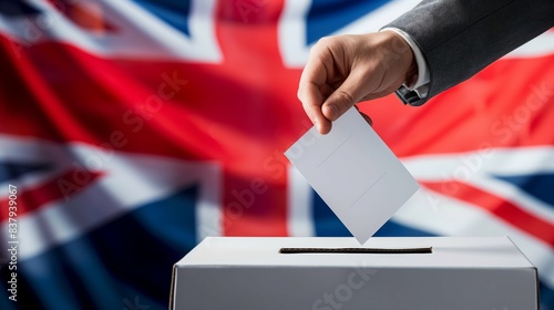 Person voting with the UK flag in the background