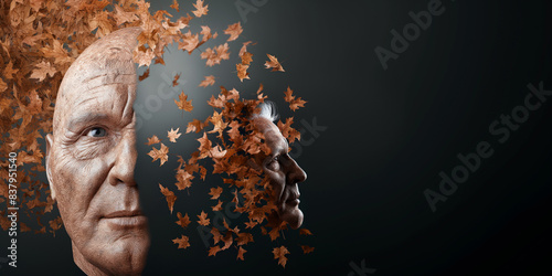 Gesicht vom Mann mit Herbstblätter kunstvoll und gestalterisch Dargestellt