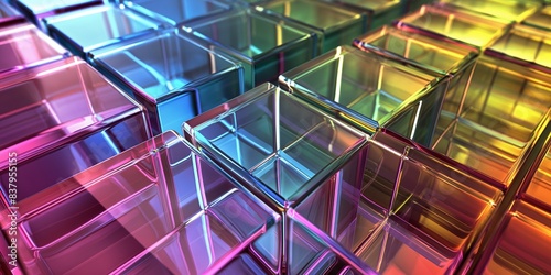 Viele wunderschöne bunte Würfel Glas Teile in 3D als Hintergundmotiv im Querformat für Banner
