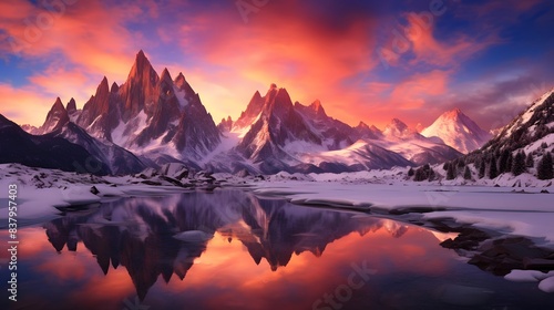 Fantastic panoramic view of Mount Fitz Roy, Los Glaciares National Park, Patagonia, Argentina