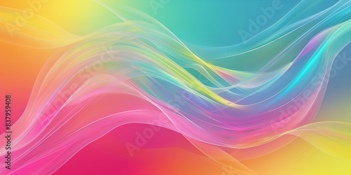 Wellenmotiv in leuchtenden Neon Regenbogen Farben als Hintergrundmotiv im Querformat für Banner