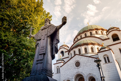 Statue of St. Sava with Church on background. Belgrade, Serbia