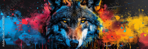 Wolf in neon colors in a pop art style