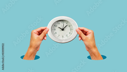 Flexible Work Schedule is shown with hands stretching the clock. Time management technologies for career growth and meeting deadlines