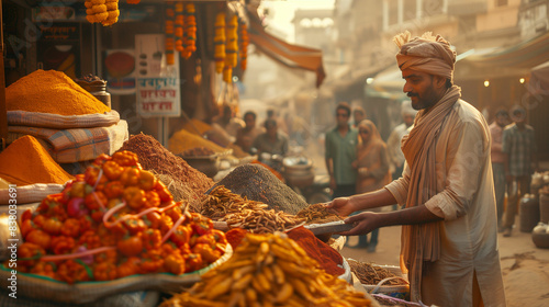 Man in turban standing in front of market