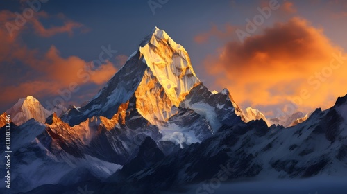 Panorama of Mount Everest at sunset, Everest Base Camp, Nepal