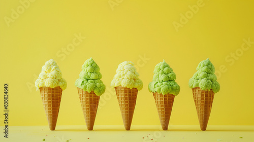 Creative cauliflower ice cream cones in green and yellow hues