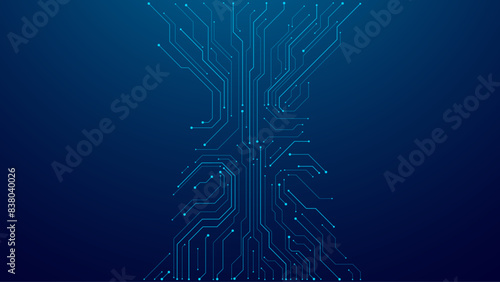 Abstract digital background with circuit line elements in technology blue. Circuit board vector illustration. Tech network bg. Futuristic technology background. AI chip and Electronics concept. 