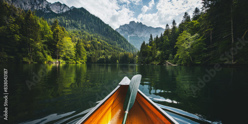 Canoe ride on calm forest lake