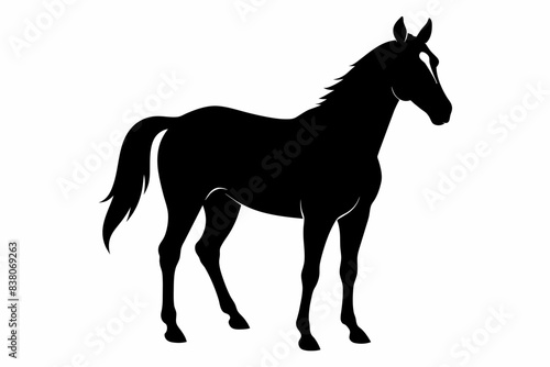 Black silhouette of a horse isolated on a white background. Concept of equine illustration minimalist style, majestic animal art, suitable for prints, icons, logos, and design elements