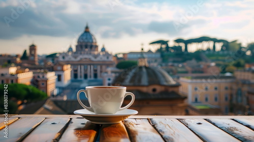 Morning Coffee Overlooking Vatican Cityscape Rome Italy