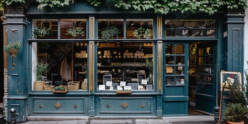 Charming store front with a captivating window display showcasing various products