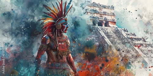 Majestic Aztec Warrior in Full Regalia