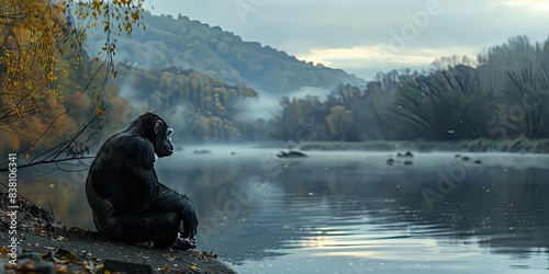 Ape Contemplating by the Water's Edge