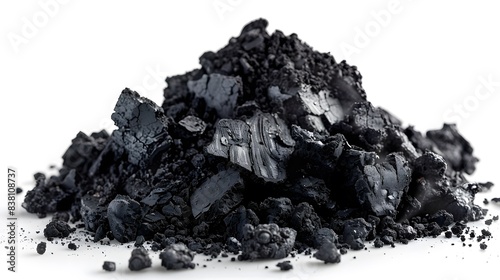 A pile of black soot on a white background.