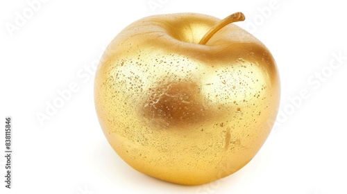 On a transparent background, an apple with a golden leaf is isolated.
