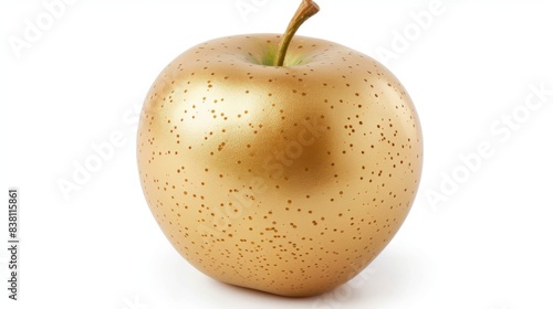 Golden apple on transparent background with a leaf.
